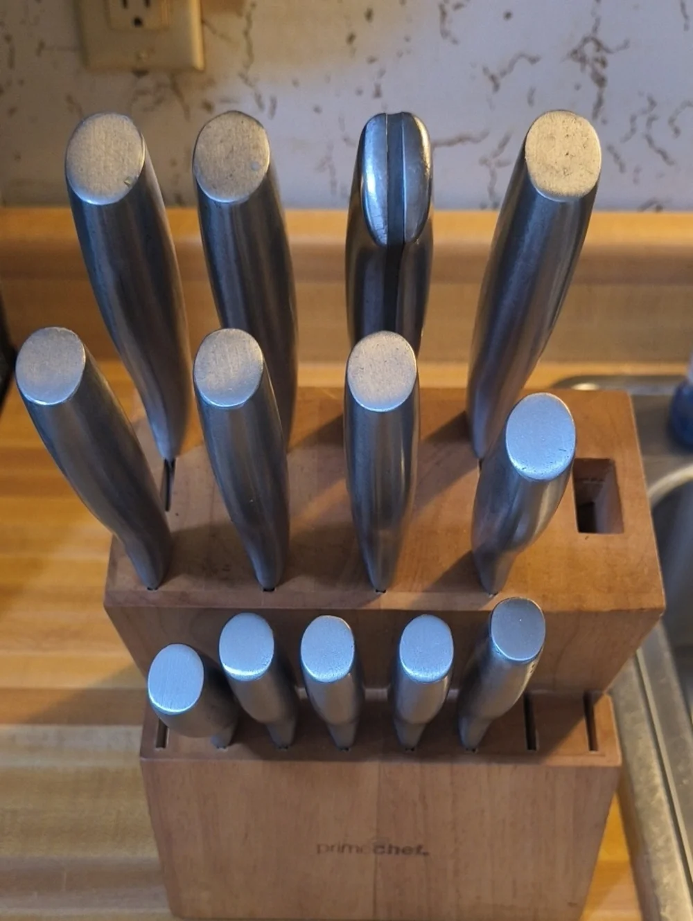 PrimeChef Stainless Steel Knife Block Set Silver Handles Kitchen Cutlery Set